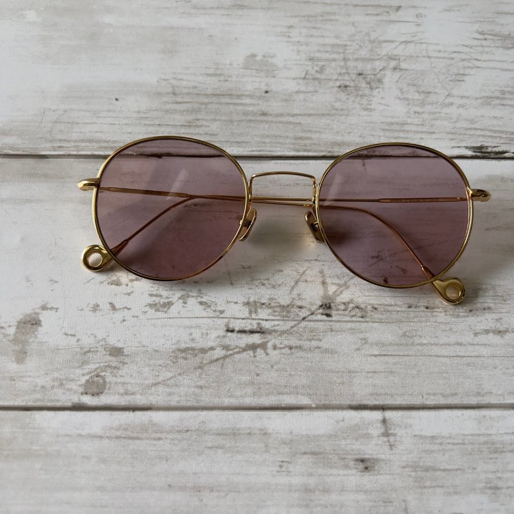 RETRO Extreme VI Round Sunglasses Pink Lens Gold Frame